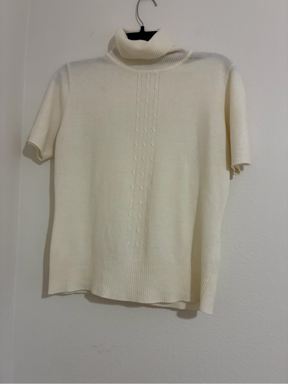Cream Short-Sleeve Turtleneck Sweater